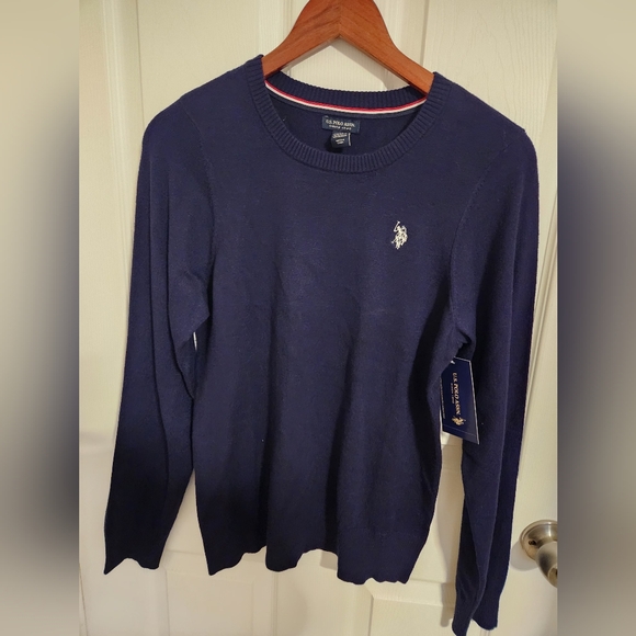 U.S. Polo Assn. Blue Crew Neck Sweater with Ribbed Details - Picture 1 of 3
